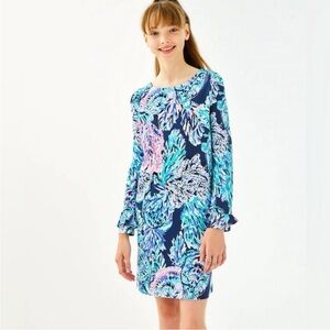 Lilly Pulitzer Girls Mini Sophie High Tide Navy Long Sleeve Sheath Dress L 8-10